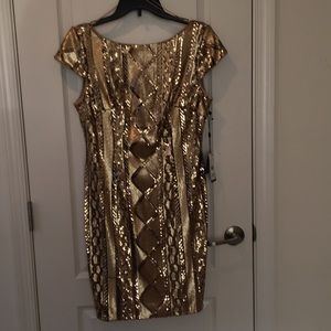 Cap Sleeve Gold Sequin Cocktail Dress